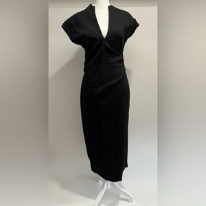 Zara Bodycon Little Black Dress Ruched Sides V neck NWT